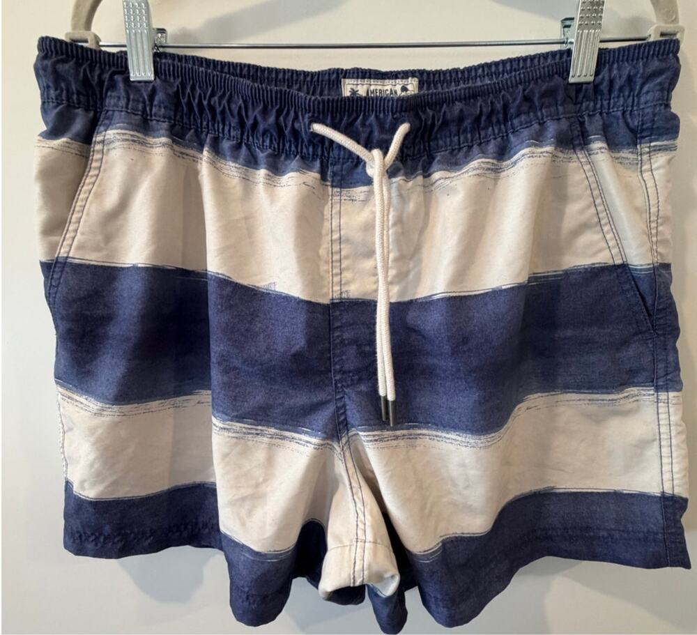 American Eagle Swim Trunks Mens Large 5" Inseam Drawstring Classic Striped